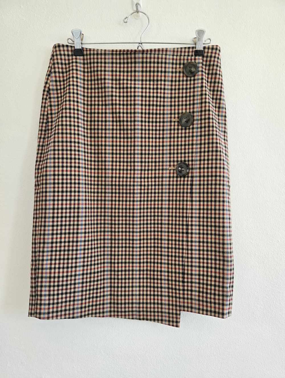 ANN TAYLOR Petite Gingham Button-Accent Pencil Skirt - Red/Black/White Size 2P
